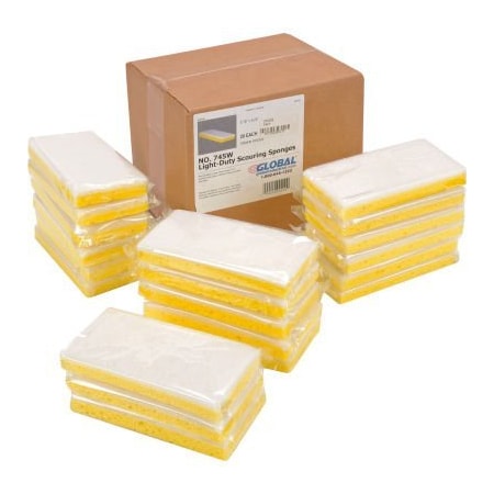 Americo Global Industrial Light Duty Scrub Sponge Yellow/White 3.25in x 6.25in - Case of 20 Sponges 670328